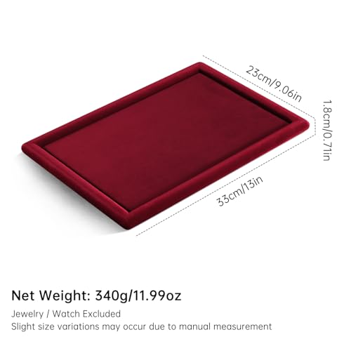 Velvet Jewelry Display Tray for Ring Earrings Necklace Bracelet Flat Tray - color: Red, size: 12.99 × 9.06 in
