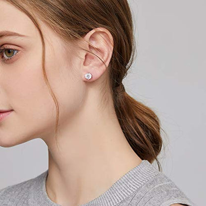 Jiamiaoi Stud Earrings Screw Back Sterling Silver Cubic Zirconia Stud Earrings Set 4 Millimeters-8 Millimeters Nickle Free Hypoallergenic Earring Studs - color: A-Round Cut White, size: 6mm