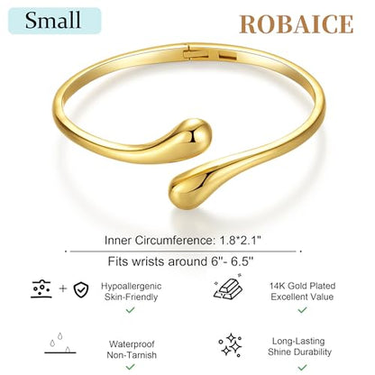 Robaice Gold Cuff Bracelet，14K Gold Plated Bangle Bracelets for Women | Open Cuff Bangle Bracelets, Trendy Chunky Twist Bracelet, Non Tarnish, Waterproof Hypoallergenic Jewelry, Gifts for Women - color: Small-Gold