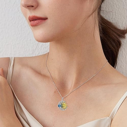 AOBOCO 925 Sterling Silver Moon Sun Star Necklace Celtic Jewelry for Women Girls - color: Silver&Gold&Orange&Purple