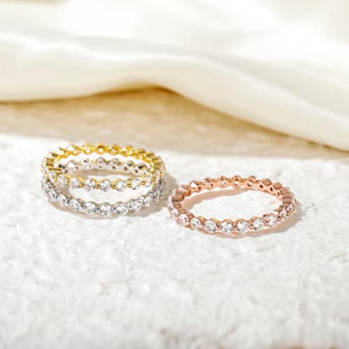 EAMTI 2mm 925 Sterling Silver Wedding Band Cubic Zirconia Full Eternity Stackable Engagement Ring Size 3-13 - color: Sterling Silver-Rose gold