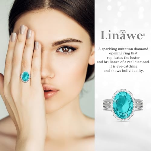Linawe Costume Jewelry Adjustable Cocktail Ring for Women | Copper, Rhinestone, Cubic Zirconia, Oval, Fake Diamond, Crystal, Stone, Birthstone, Gemstone, Big, Chunky, Statement - color: White Blue