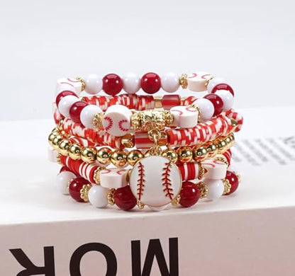 Ardorchid Halloween Bracelets for Women Pumpkin Ghost Steleton Bat Skull Beaded Stackable Stretchy Bracelet Rugby Thanksgiving Christmas Heishi Bracelets - color: Baseball Bracelets