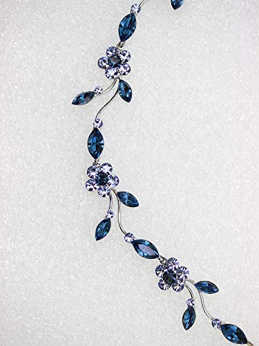 Faship Gorgeous Rhinestone Crystal Floral Necklace Earrings Set - color: Navy Blue