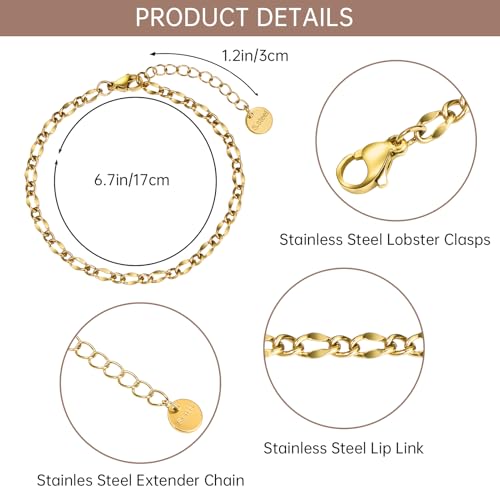 UMAOKANG 10PCS Gold Stainless Steel Lip Chains Bracelet for Jewelry Making | PVD Gold Plating Hand Chain Bracelets Bulk Permanent Bracelet Kit - color: 10pcs Lip Gold