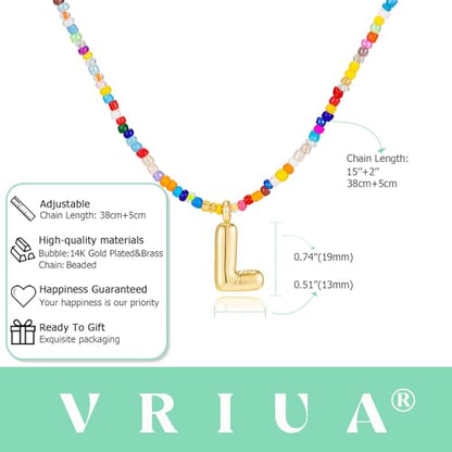 VRIUA Colorful Initial Necklaces for Women – Bubble Letter A-Z Necklace Handmade Beaded Necklace Dainty Initial Necklaces for Girls Kids - Teen Girls Gifts Trendy Jewelry - color: Gold, style: L