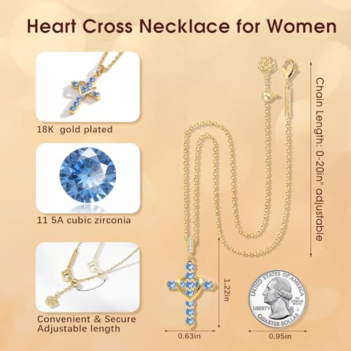 Cross Necklace for Women, Silver Cross Pendant Necklaces | 14K Gold Plated, Dainty CZ Cross Necklace, Non Tarnish and Hypoallergenic Jewelry for Women, Christian Religious Faith Gifts - color: B-Blue-Gold