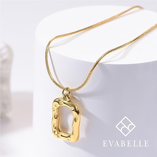 Evabelle Gold Layered Necklace for Women Trendy Jewelry 14K Real Gold Plated Chunky Chain Stackable Necklaces Dainty Choker Necklaces Rectangle Square Pendant - color: Gold Necklace 01