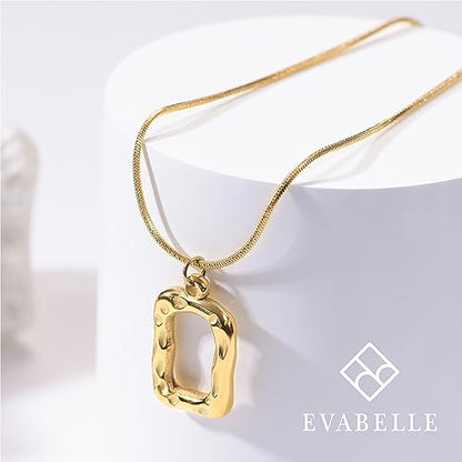 Evabelle Gold Layered Necklace for Women Trendy Jewelry 14K Real Gold Plated Chunky Chain Stackable Necklaces Dainty Choker Necklaces Rectangle Square Pendant - color: Gold Necklace 01