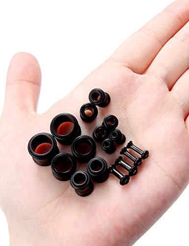 Jenxnjsjo 14g to 7/8in Ear Gauges Plugs Tunnels Taper Earrings Stretching Expander Kit Set for Women Men - color: 103: Single Flare, Black, size: 12g to 00g (8 sizes)