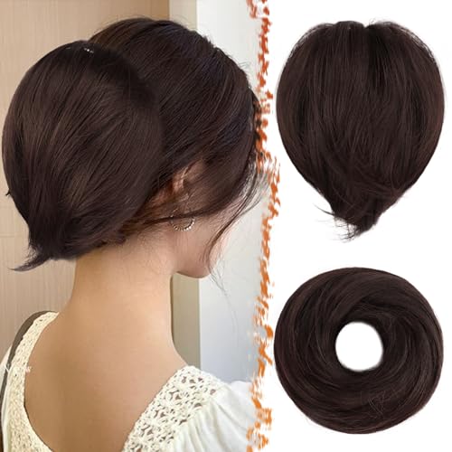 BARSDAR Straight Hair Bun Extensions - Synthetic Fully Short Ponytail Hair Bun Extensions for Women - Elastic Messy Bun Hair Scrunchies Hairpieces Daily - Black Mix Red Chestnut - color: Black Mix Red Chestnut, size: 1 Count - Elastic