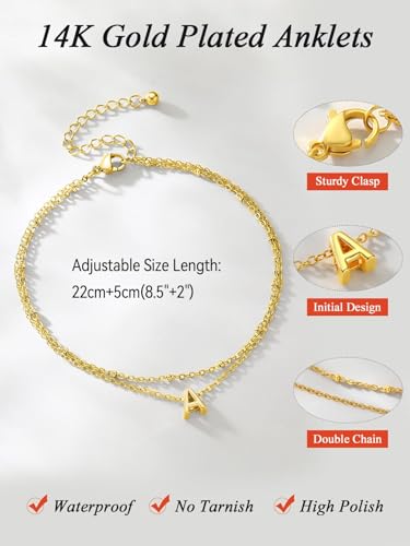 FaithHeart Initial Ankle Bracelets for Women, Waterproof 14k Gold Plated Initial Anklets Non Tarnish Stainless Steel Cute Layered Anklet Summer Beach Jewelry - color: Gold, size: Initial F