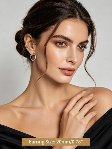 FindChic Thin Hoop Earrings for Women,Silver/Black/Gold Plated 20-100mm - color: Silver, size: 20mm