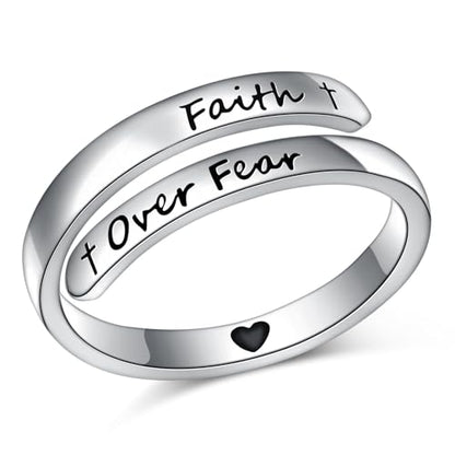 Ladytree Adjustable Inspirational Rings 925 Sterling Silver Stacking Wrap Spiral Twist Statement Band Encouragement Birthday Gift for Women Men - style: faith over fear