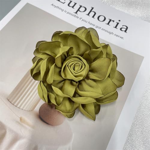 Dainty Fabric Rose Flower Large Brooch Lapel Pins Flower Brooches Pin Classic for Wedding Party Dance Banquet for Women Dress Suit Clothes Accessories Jewelry 100mm - color: Olive Green