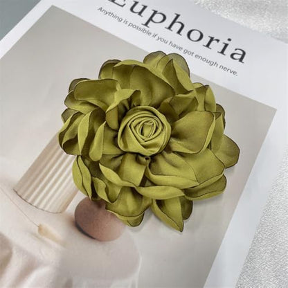 Dainty Fabric Rose Flower Large Brooch Lapel Pins Flower Brooches Pin Classic for Wedding Party Dance Banquet for Women Dress Suit Clothes Accessories Jewelry 100mm - color: Olive Green
