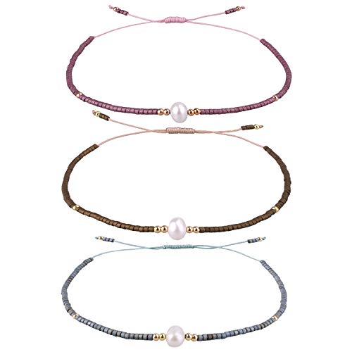 KELITCH 3 PCS Natural Pearls Bracelets Women Strand Thin Rope Friendship Bracelets Handmade Stack Charm Bracelets - color: 02I