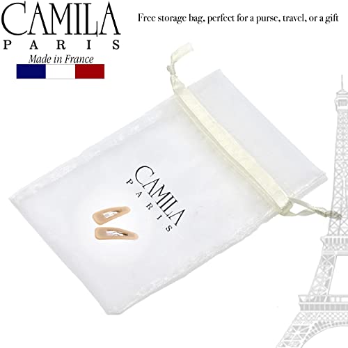 Camila Paris CP3056 French Hair Barrettes Clips, Snap Hair Slides Clic Clac for Women, Styling Girls Side Slide-in Metal Snap Pin Hair Accessories for Women. Strong Hold, No Slip Grip, Made in France - color: Beige 1.25"