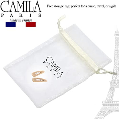 Camila Paris CP3056 French Hair Barrettes Clips, Snap Hair Slides Clic Clac for Women, Styling Girls Side Slide-in Metal Snap Pin Hair Accessories for Women. Strong Hold, No Slip Grip, Made in France - color: Beige 1.25"