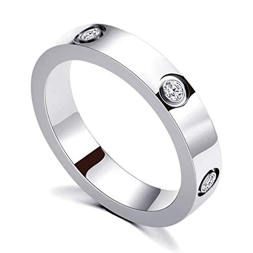 PDWZNBA Love Friendship Ring 18K Gold-Plated Stainless Steel Promise Ring Wedding Band Jewelry Birthday Gifts for Women - color: Osilver