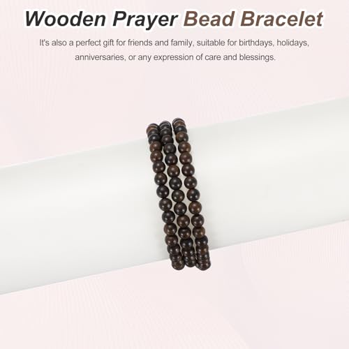 MECCANIXITY Prayer Beads Bracelet, Natural Wooden Bead Mala Bracelets Link Wrist Men Women Beaded Stretch Crafts Bangle - color: Amberwood Color