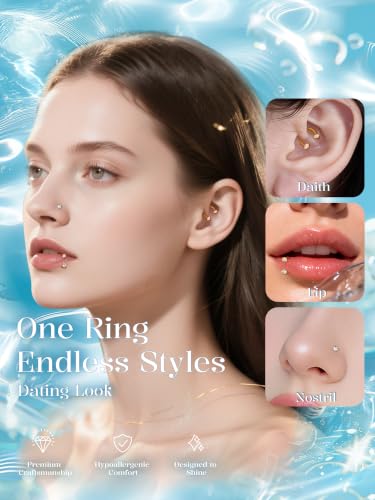 Aumeo Horseshoe 18G Nose Rings 8mm for Women, Surgical Steel 20G L Shaped Nose Rings Studs 7mm, Internally Threaded Tragus Cartilage Helix Earrings, Silver/Gold - style: Gold, 3pcs horseshoe nose rings