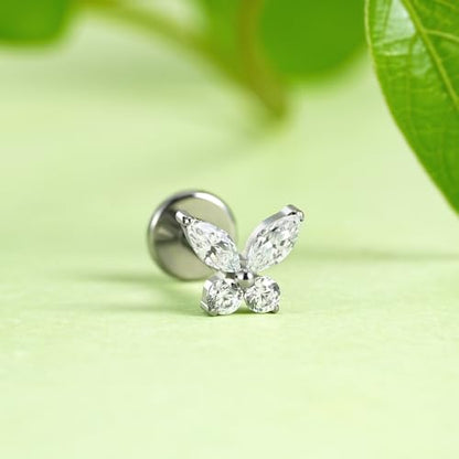 16G 6mm 8mm ASTM F136 Titanium Cartilage Piercing Jewelry Stud for Tragus Helix Conch Flat - color: Mini Butterfly - Tit