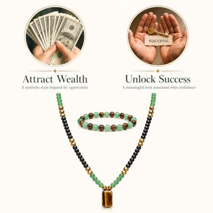 Money Bracelets Necklace Jewelry Set for Women Men Jade Crystal Tiger Eye Obsidian Beaded Necklace Feng Shui Good Luck Money Bracelet Wealth Attraction Accessories Outfits Protection Jewelry Gifts - color: A10
