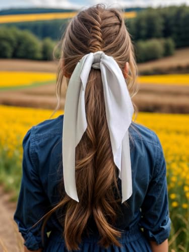 3PCS Hair Scarf Scruncheis for Women Knotted Bow Hair Ties Elastic Bands Satin Hair Ribbon Scrunchy Red Ponytail Holder for Women and Girls (Black White Gray) - color: Black White Gray