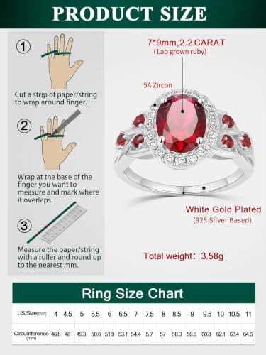 2-3 Carat Oval Engagement Ring 925 Silver Celtic Knot Birthstone Rings for Women Hypoallergenic Amehtyst/Aquamarine/Emerald/Ruby/Sapphire Cocktail Rings Jewelry Size 6-10 - color: A. Ruby