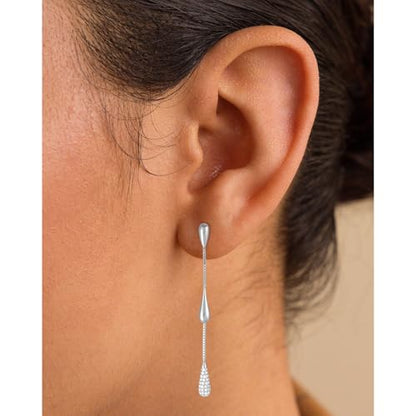 Dangle Earrings for Women Trendy, 14K Gold Plated CZ Huggie Drop Earrings, Dainty Long Chain Prom Wedding Jewelry Gift for Her - style: 1 Pave CZ Silver