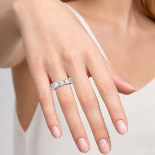 Houston Diamond District 1 to 6 CT Lab Grown Oval Cut Diamond 5 Stone Band | 14K White Gold Anniversary Band Five Stone Stackable Wedding Ring in Solid Gold E-F Color VS Quality - color: 14K White Gold, size: 7