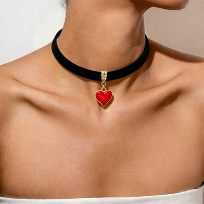Black Necklaces for Women,Adjustable Layered Collar,Goth Jewelry - color: Red Heart