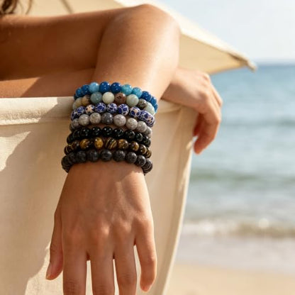 COLOYAN 7 Pcs 8mm Natural Stone Beaded Healing Crystal Bracelets for Women | Durable Handmade Stretch Bracelets, Multiple Styles,Semi-Precious Gemstones Reiki Spiritual Jewelry Gift Meditation Yoga - color: A