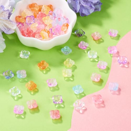 80Pcs Glass Flower Beads Bulk Bead Caps for Jewelry Making Cute Floral Gradient Crystal Glass Beads for Bracelet Earring Charms Handmade Earring Crafts Jewelry Making Supplies - color: Glsaa-Crystal