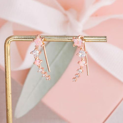 CiNily Star Opal Ear Cuffs Climber Earrings, 14K Gold CZ Ear Crawler Earrings for Women Small Cartilage Stud Earrings Fashion Hypoallergenic Jewelry Christmas Day Gifts, White Gold, Rose Gold - color: Rose Gold-Pink Opal, size: Star Opal