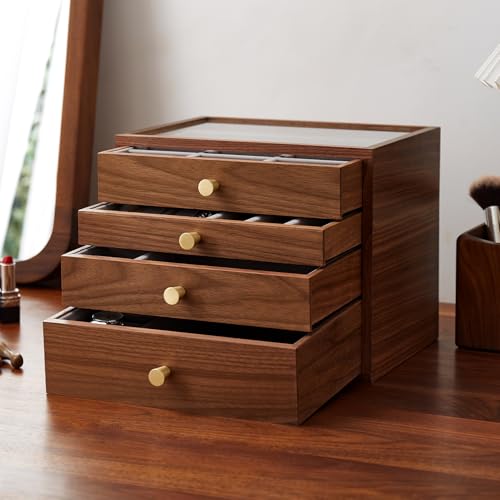 Black Walnut Jewelry Organizer, 4 Layer | Wooden Jewelry Box, For Women, For Necklaces Ring Earring - size: 4 Layer