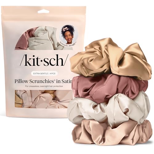 Kitsch Pillow Satin Scrunchies for Women - Blush, 4pcs | Wake Up Frizz-Free, No Crease Large Hair Ties, Softer Than Silk Scrunchies, Stylish Hair Accessories For All Hair Types - color: Blush (4 Pcs)