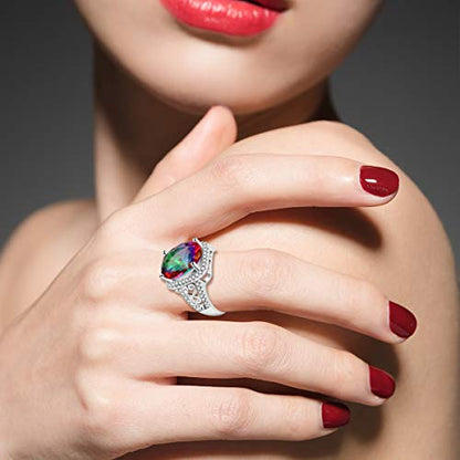Uloveido White Gold Plated Big Oval Multicolor Cubic Zirconia Crystal Anniversary Cocktail Rings for Women Y585