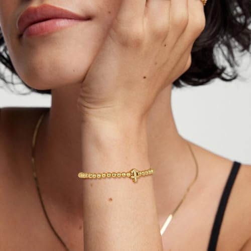 Gold 12 Constellations Bracelets for Women, 18K Gold Plated Beaded Stretch Bubble Bracelets Charm Jewelry Bracelet Gifts for Birthday Mother's Day Valentines Christmas - color: Sagittarius