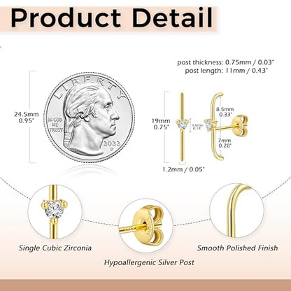 CZ Suspender Cuff Stud Earrings Wrap Earlobe Silver Post Cubic Zirconia Minimalist Jewelry for Women - color: Gold Single CZ