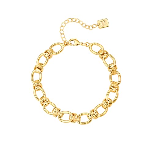 SOFYBJA 18k Gold Plated Personalized Chunky Cuban Oval Link Chain Bracelets for Men Toggle Rope Bracelet Jewelry for Women - style: Chunky Oval Twist Chain Link Bracelet