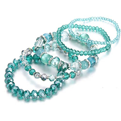 Noessla Beaded Boho Stretch Bracelet Colorful Stackable Crystal Beads Bracelets Trendy Costume Jewelry Mothers Day Gifts for Women - color: 21-Sea green