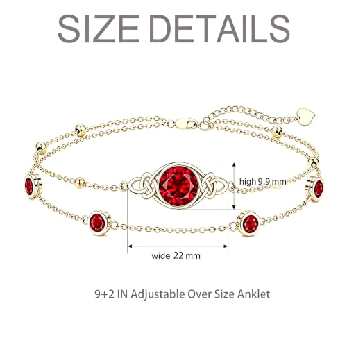Midari 18K Gold Irish Infinity Celtic Knot Birthstone Layed Anklet Bracelet with 12 Months Birthstone Birthday Jewelry Gifts for Women Mom - color: 01-Garnet, size: Anklet 9"-11"