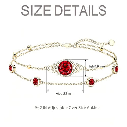 Midari 18K Gold Irish Infinity Celtic Knot Birthstone Layed Anklet Bracelet with 12 Months Birthstone Birthday Jewelry Gifts for Women Mom - color: 01-Garnet, size: Anklet 9"-11"