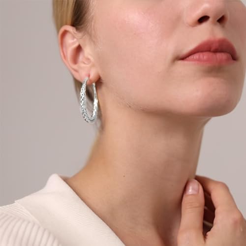 Senteria 925 Sterling Silver Post Twisted Hoop Earrings for Women 30-50MM | Hypoallergenic Large Silver Hoop Earrings for Women,Lightweight Thick Weave Braid Hoops,Nickel Lead-Free for Sensitive Ears - color: 40MM Silver