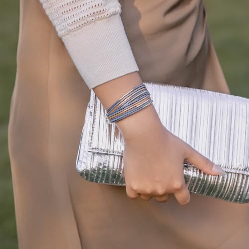 Gold Tube Leather Wrap Bracelets Boho Chunky Stackable Layered Western Cuff | Stacked Bohemian Cool Magnetic Clasp Bangles Statement Cowgirl Hippie Country Festival Accessories for Women Trendy - color: Blue