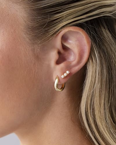 PAVOI 14K Gold Plated 925 Sterling Silver Posts Mini Stud Flat Back Earrings for Women | Helix Cartilage Piercing Jewelry | Dainty Pearl Star Cluster Cubic Zirconia Lotus Climber Screw Backs - style: Pearl Cluster