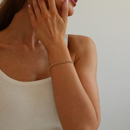 18K Gold Plated Pearl Beaded Cross Bracelets for Women Adjustable Stainless Steel Dainty Thin Gold Box Cuban Twisted Link Chain Bracelet Bridesmaid Jewelry Gifts - color: 5MM Cuban-Gold