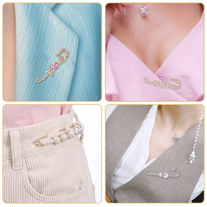 Ouligay 6 Pieces Women Brooch Pins Large Pearl Brooch Pin Sweater Shawl Clips Faux Crystal Pearl Brooches and Pin for Women, Brooches Safety Pins Dress Clips Shirt Clip for Clothing Costume Accessory